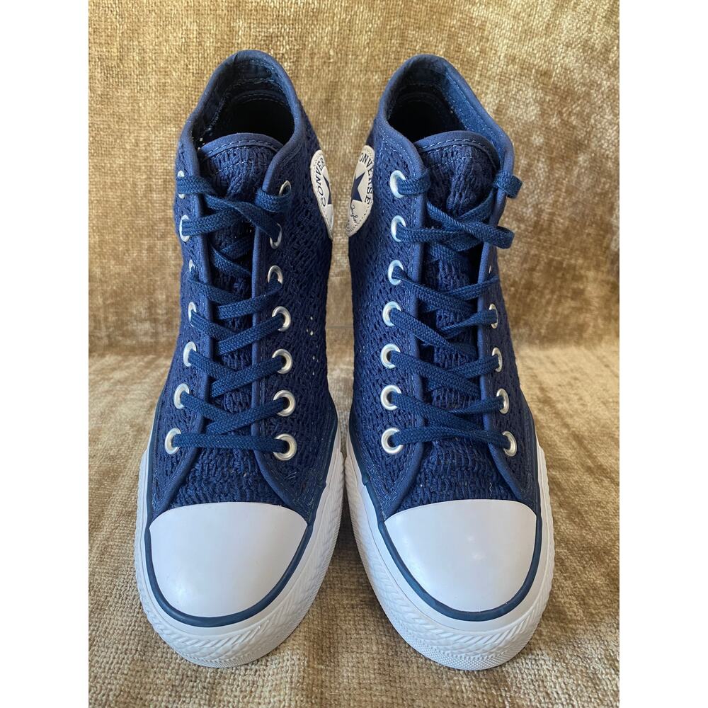 RARE Converse Chuck Taylor Lux Wedge Crochet Sneakers Navy Womens 8 552696C - Picture 5 of 9